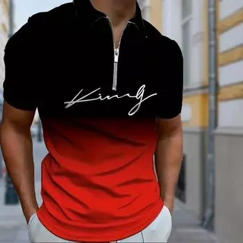 Мужская рубашка поло повседневная на молнии с коротким рукавом модная повседневная на молнии лето весна стандартный крой с буквенным градиентом 3D-принт рубашка XS синий