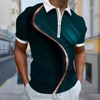 Мужская рубашка поло повседневная на молнии с коротким рукавом модная повседневная на молнии лето весна стандартный крой 3D двухцветная рубашка с принтом XS синий
