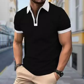 Мужская рубашка поло повседневная на молнии с коротким рукавом модная повседневная на молнии летняя весенняя рубашка стандартного кроя с принтом 3D полностью черная XS синий