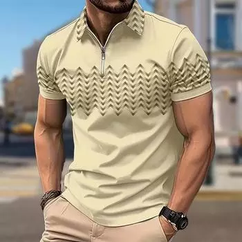 Мужская рубашка поло повседневная на молнии с коротким рукавом модная повседневная на молнии лето весна стандартный крой с принтом ряби воды 3D принт рубашка XS синий