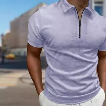 Мужская рубашка поло повседневная на молнии с коротким рукавом модная повседневная на молнии лето весна стандартный крой повседневная однотонная рубашка с 3D-принтом XS синий