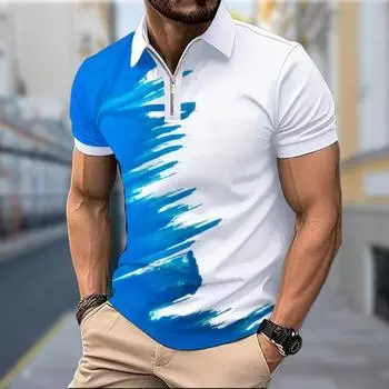 Мужская рубашка поло повседневная на молнии с коротким рукавом модная повседневная на молнии лето весна стандартный крой граффити печать 3D принт рубашка XS чёрный