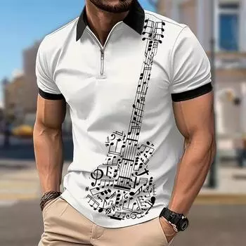 Мужская рубашка поло повседневная на молнии с коротким рукавом модная повседневная на молнии лето весна стандартный крой скрипка 3D принт рубашка XS синий