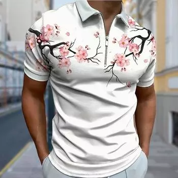 Мужская рубашка поло повседневная на молнии с коротким рукавом модная повседневная на молнии летняя весенняя рубашка стандартного кроя с принтом сливы 3D XS синий