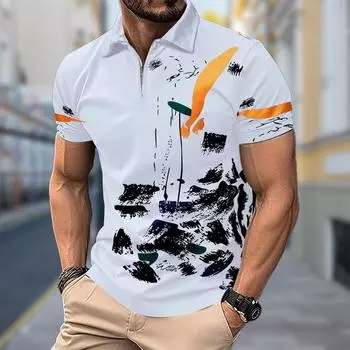 Мужская рубашка поло повседневная на молнии с коротким рукавом модная повседневная на молнии лето весна стандартный крой рубашка с принтом Little Hug Dragon 3D XS синий