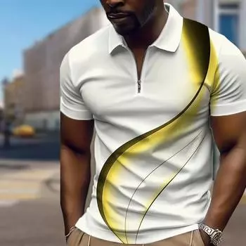 Мужская рубашка поло повседневная на молнии с коротким рукавом модная повседневная на молнии лето весна стандартный крой косой погон плеча принт 3D принт рубашка XS чёрный