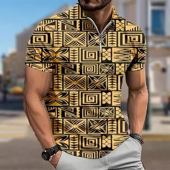 Мужская рубашка поло повседневная на молнии с коротким рукавом модная повседневная на молнии лето весна стандартный крой декоративный узор 3D принт рубашка XS чёрный