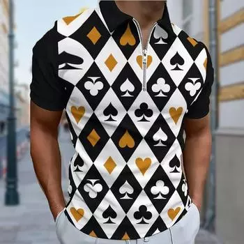 Мужская рубашка поло повседневная на молнии с коротким рукавом модная повседневная на молнии лето весна стандартный крой покерный принт 3D принт рубашка XS синий