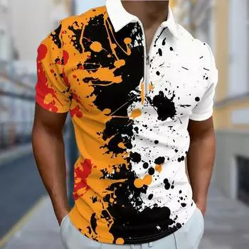 Мужская рубашка поло повседневная на молнии с коротким рукавом модная повседневная на молнии лето весна стандартный крой рубашка с принтом граффити 3D XS белый