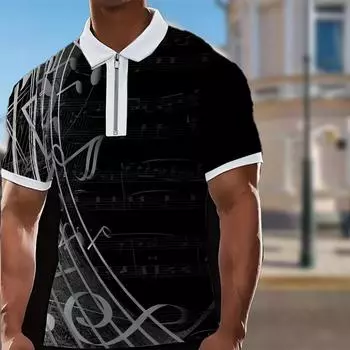 Мужская рубашка поло повседневная на молнии с коротким рукавом модная повседневная на молнии лето весна стандартный крой однотонная рубашка с 3D-принтом XS чёрный