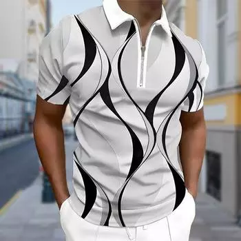 Мужская рубашка поло повседневная на молнии с коротким рукавом модная повседневная на молнии лето весна стандартный крой 3D винтовой принт рубашка XS белый