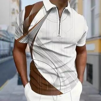 Мужская рубашка поло повседневная на молнии с коротким рукавом модная повседневная на молнии лето весна стандартный крой 3D вращающаяся геометрия принт рубашка XS зелёный