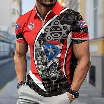 Мужская рубашка поло повседневная на молнии с коротким рукавом модная повседневная на молнии лето весна стандартный крой рубашка с принтом 3D лягушки XS красный