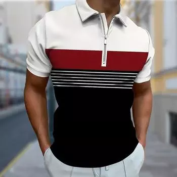 Мужская рубашка поло повседневная на молнии с коротким рукавом модная повседневная на молнии лето весна обычный крой натуральный цвет сращивание 3D принт рубашка XS чёрный
