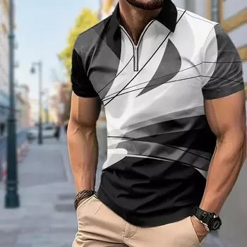 Мужская рубашка поло повседневная на молнии с коротким рукавом модная повседневная на молнии лето весна стандартный крой цветная легкая рубашка с 3D принтом XS синий