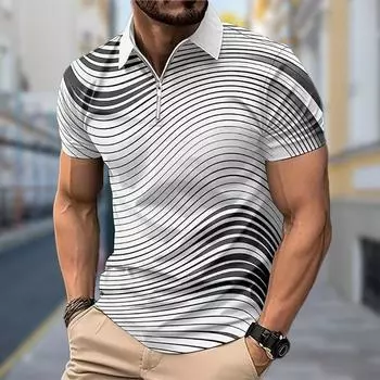 Мужская рубашка поло повседневная на молнии с коротким рукавом модная повседневная на молнии лето весна стандартный крой нить градиент 3D принт рубашка XS синий