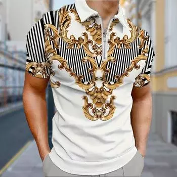 Мужская рубашка поло повседневная на молнии с коротким рукавом модная повседневная на молнии летняя весенняя рубашка стандартного кроя с леопардовым принтом 3D XS чёрный