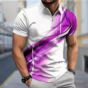 Мужская рубашка поло повседневная на молнии с коротким рукавом модная повседневная на молнии лето весна стандартный крой рубашка с градиентным 3D-принтом Aurora XS синий