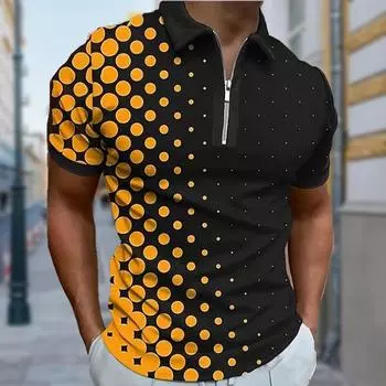 Мужская рубашка поло повседневная на молнии с коротким рукавом модная повседневная на молнии лето весна стандартный крой горошек 3D принт рубашка XS синий