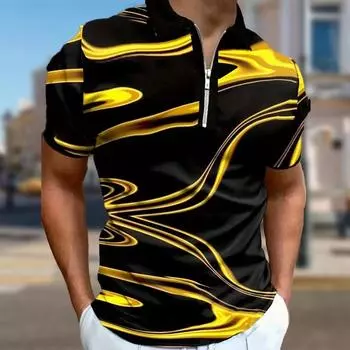 Мужская рубашка поло повседневная на молнии с коротким рукавом модная повседневная на молнии лето весна стандартный крой рубашка с принтом океана 3D XS серый