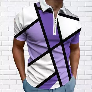 Мужская рубашка поло повседневная на молнии с коротким рукавом модная повседневная на молнии лето весна стандартный крой 3D Gunpey-Reverse Print Shirt XS фиолетовый