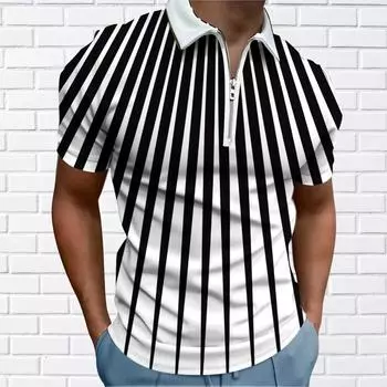 Мужская рубашка поло повседневная на молнии с коротким рукавом модная повседневная на молнии лето весна стандартный крой черная рубашка с принтом 3D столб XS белый