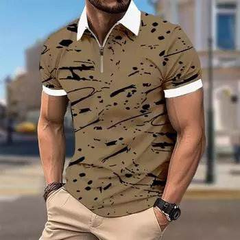Мужская рубашка поло повседневная на молнии с коротким рукавом модная повседневная на молнии летняя весенняя рубашка обычного кроя для отдыха с 3D-принтом XS чёрный