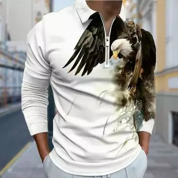 Мужская рубашка поло повседневная на молнии с коротким рукавом модная повседневная на молнии лето весна стандартный крой сокол одинокий волк 3D принт рубашка XS синий