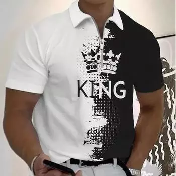 Мужская рубашка поло повседневная на молнии с коротким рукавом модная повседневная на молнии лето весна стандартный крой градиентная корона 3D принт рубашка XS зелёный