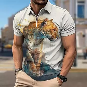 Мужская рубашка поло повседневная на молнии с коротким рукавом модная повседневная на молнии лето весна стандартный крой анималистичные принты 3D принт рубашка XS синий