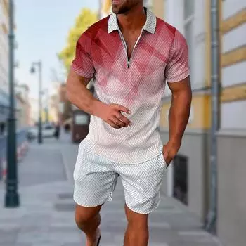 Мужская рубашка поло повседневная на молнии с коротким рукавом модная повседневная на молнии лето весна стандартный крой радужная градиентная рубашка с 3D принтом XS синий