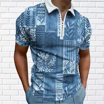 Мужская рубашка поло повседневная на молнии с коротким рукавом модная повседневная на молнии летняя весенняя рубашка стандартного кроя с 3D-клетчатым принтом цветов и травы XS оранжевый
