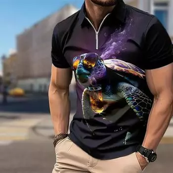 Мужская рубашка поло повседневная на молнии с коротким рукавом модная повседневная на молнии лето весна стандартный крой песочный кит 3D принт рубашка XS коричневый