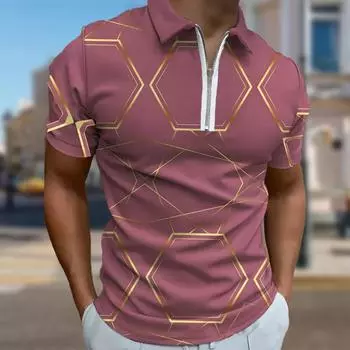 Мужская рубашка поло повседневная на молнии с коротким рукавом модная повседневная на молнии лето весна стандартный крой радужная кокосовая пальма 3D принт рубашка XS красный