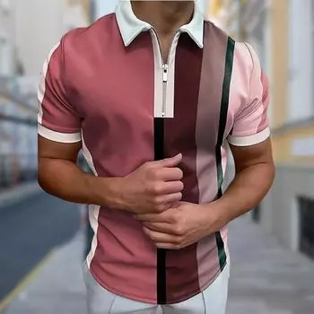Мужская рубашка поло повседневная на молнии с коротким рукавом модная повседневная на молнии лето весна стандартный крой вертикальная полоса сращивание 3D принт рубашка XS зелёный
