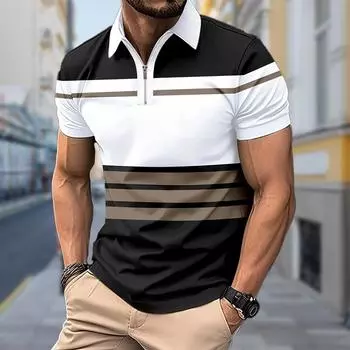 Мужская рубашка поло повседневная на молнии с коротким рукавом модная повседневная на молнии летняя весенняя рубашка стандартного кроя с принтом в полоску 3D XS красный