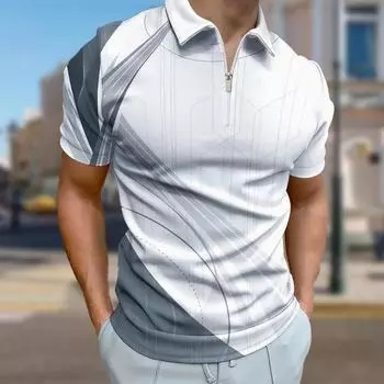 Мужская рубашка поло повседневная на молнии с коротким рукавом модная повседневная на молнии лето весна стандартный крой рубашка с принтом Radiation 3D XS синий