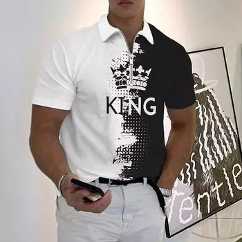 Мужская рубашка-поло, повседневная рубашка на молнии с коротким рукавом, модная повседневная рубашка на молнии на лето и весну, стандартная посадка, рубашка с 3D красочным принтом короны XS жёлтый