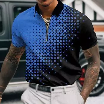 Мужская рубашка-поло, повседневная рубашка на молнии с коротким рукавом, модная повседневная рубашка на молнии на лето и весну, стандартная посадка, рубашка с 3D синим принтом снежинок XS жёлтый