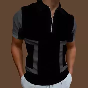 Мужская рубашка-поло, повседневная рубашка на молнии с коротким рукавом, модная повседневная рубашка на молнии на лето и весну, классическая рубашка с 3D-принтом черного цвета XS чёрный