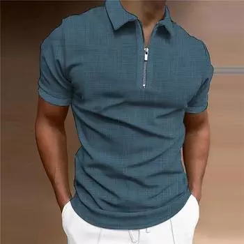 Мужская рубашка-поло, повседневная рубашка на молнии с коротким рукавом, модная повседневная рубашка на молнии на лето и весну, стандартная посадка, рубашка с 3D синим лабиринтом и принтом XS чёрный