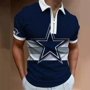 Мужская рубашка-поло, повседневная рубашка на молнии с коротким рукавом, модная повседневная рубашка на молнии на лето и весну, стандартная посадка, рубашка с 3D синим принтом пентаграммы XS серый