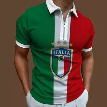 Мужская рубашка-поло, повседневная рубашка на молнии с коротким рукавом, модная повседневная рубашка на молнии на лето и весну, стандартная посадка, рубашка с 3D зеленой звездой и буквенным принтом XS зелёный