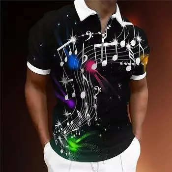 Мужская рубашка-поло, повседневная рубашка на молнии с коротким рукавом, модная повседневная рубашка на молнии на лето и весну, стандартная посадка, рубашка с 3D красочным принтом «Ноты танца» XS розовый