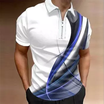 Мужская рубашка-поло, повседневная рубашка на молнии с коротким рукавом, модная повседневная рубашка на молнии на лето и весну, стандартная посадка, рубашка с 3D золотым кривым принтом XS красный