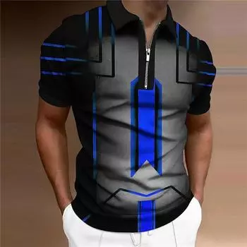 Мужская рубашка-поло, повседневная рубашка на молнии с коротким рукавом, модная повседневная рубашка на молнии на лето и весну, стандартная посадка, рубашка с 3D желтым принтом в виде стрелок XS жёлтый