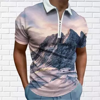 Мужская рубашка-поло, повседневная рубашка на молнии с коротким рукавом, модная повседневная рубашка на молнии на лето и весну, стандартная посадка, рубашка с 3D принтом айсберга XS чёрный