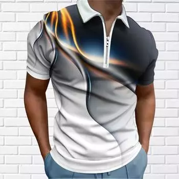 Мужская рубашка-поло, повседневная рубашка на молнии с коротким рукавом, модная повседневная рубашка на молнии на лето и весну, стандартная посадка, рубашка с 3D принтом водной ряби XS белый