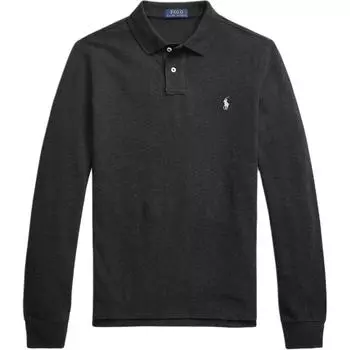 Мужская рубашка поло с длинным рукавом на пуговицах Polo Ralph Lauren с вышивкой логотипа, топы, темно-серый 710686233-015 S