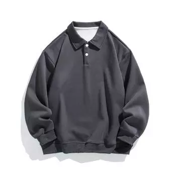 Мужская рубашка-поло с длинным рукавом, плотная, в корейском стиле, однотонная, модный свитер унисекс на весну и осень L бежевый